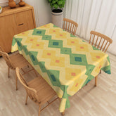 Aperturee Modern Geometric Tablecloth in Yellow and Green, for Contemporary Kitchen and Mid-Century Style Decor